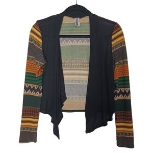 BLUEBELL Green Orange Yellow Tribal Stripe Print Long Sleeve Open Cardigan M